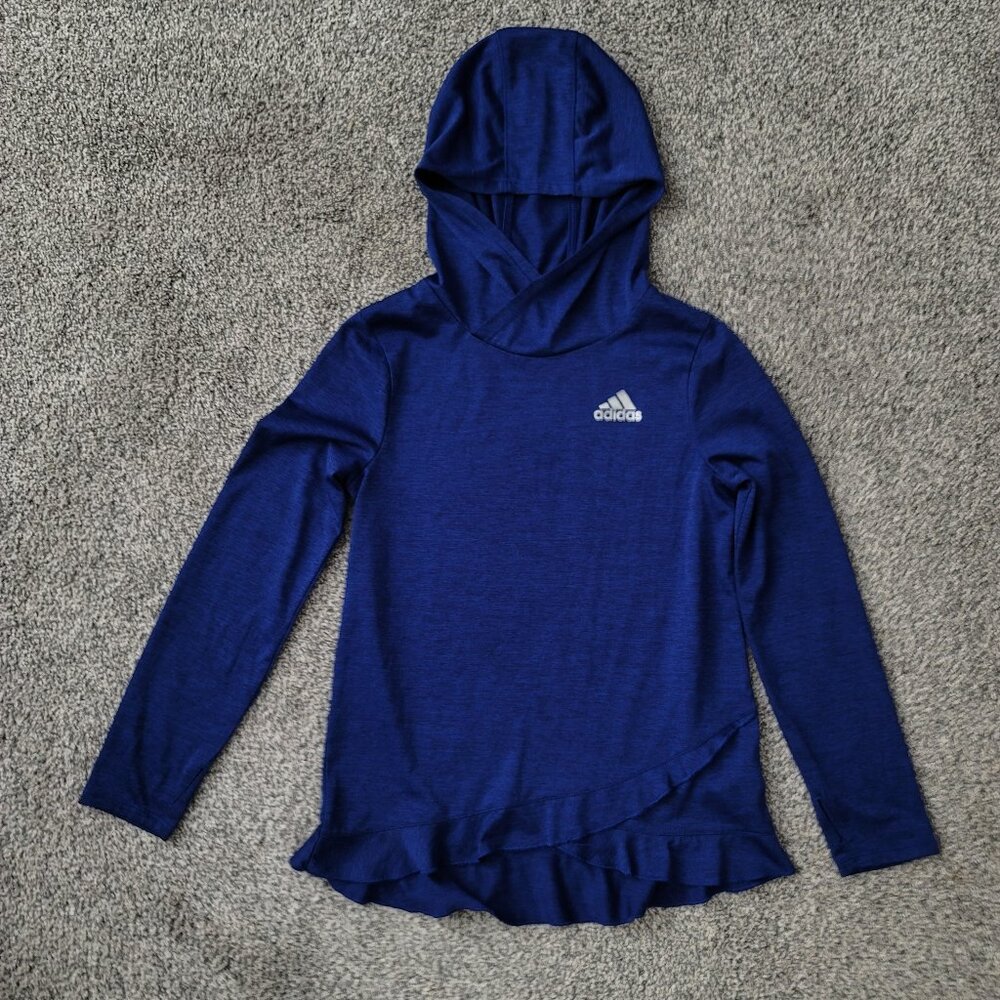 Girls Blue Adidas Hooded Sweatshirt Medium 10-12